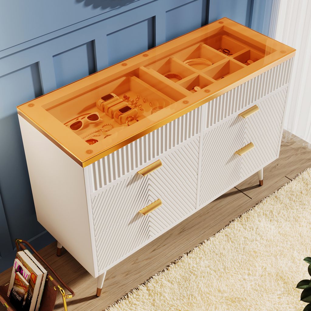 Flieks Kommode Sideboard Weiß 120x40x76cm mit 6 Schubladen