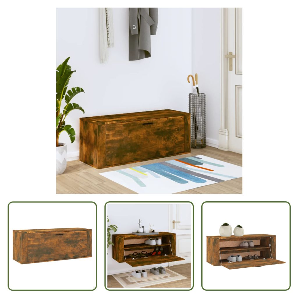 The Living Store Wand-Schuhschrank Räuchereiche 100x35x38 cm Holzwerkstoff