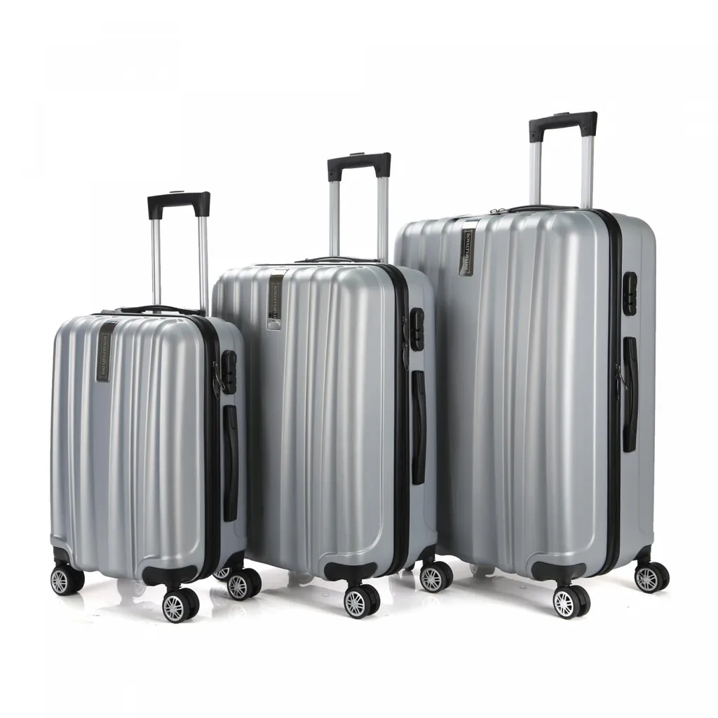 Set de Voyage Complet 3 Valises ABS Argenté pour Famille et Vacances