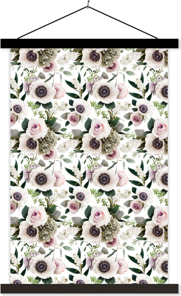 MuchoWow Textilposter Blumen - Rosen - Anemone 120x180 cm mit schwarzem Rahmen - Fotos