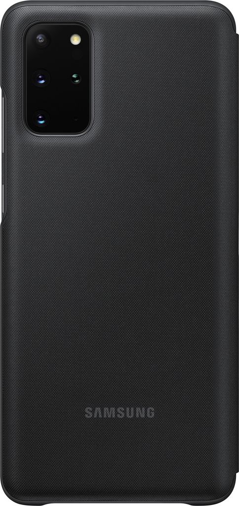 A black Samsung flip case for a Samsung Galaxy S20 Plus phone is shown from the back.