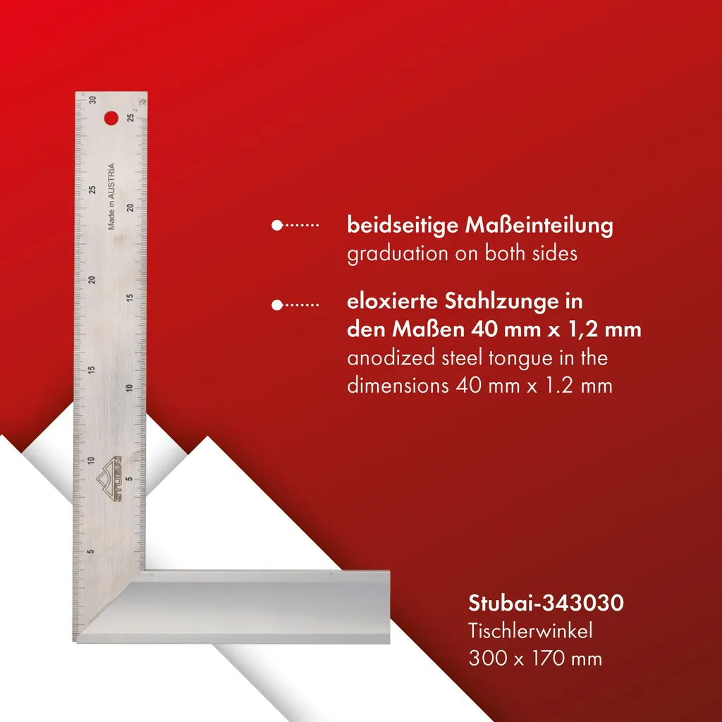 Équerre de menuisier pour mesures de précision et marquage Stubai 30cm - 2