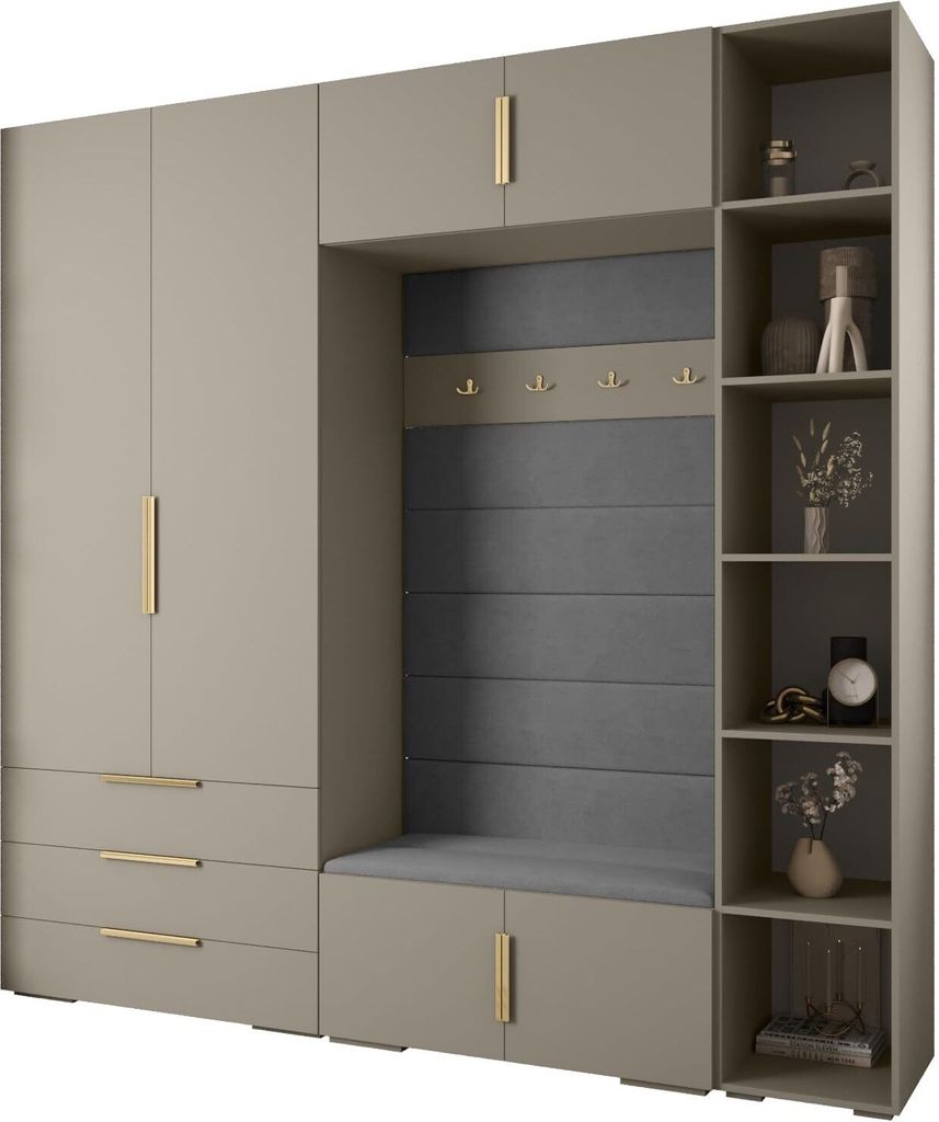 MEBLE KRYSPOL Inova 1 Möbelset Garderobe, 236,7x240x47cm - Kaschmir, Manila 16, Gold