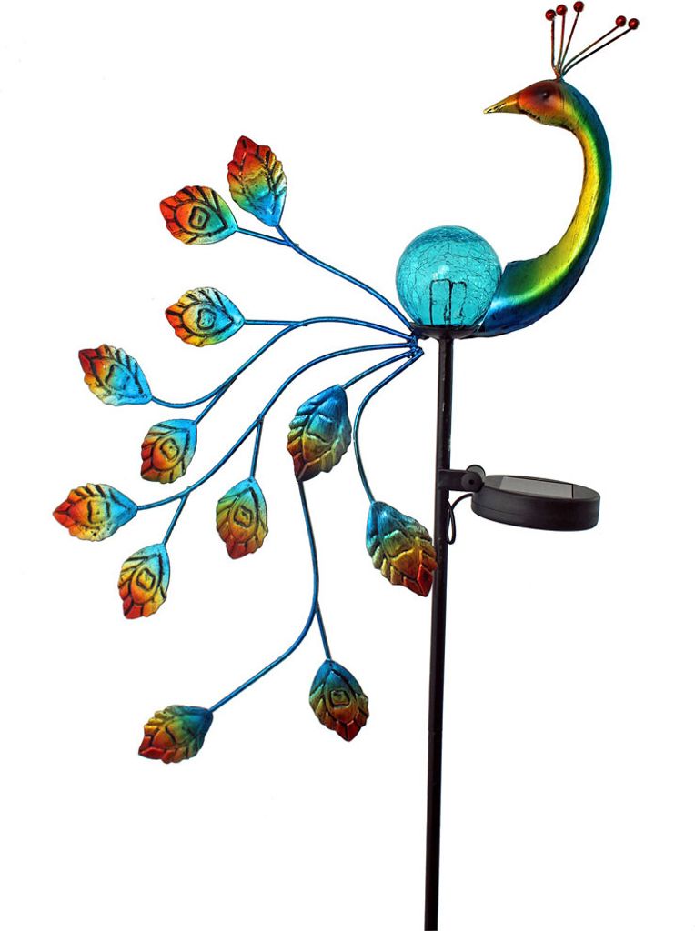 abc HOME | Gartenstecker Pfau | LED | Solarpanel | Produktbild 