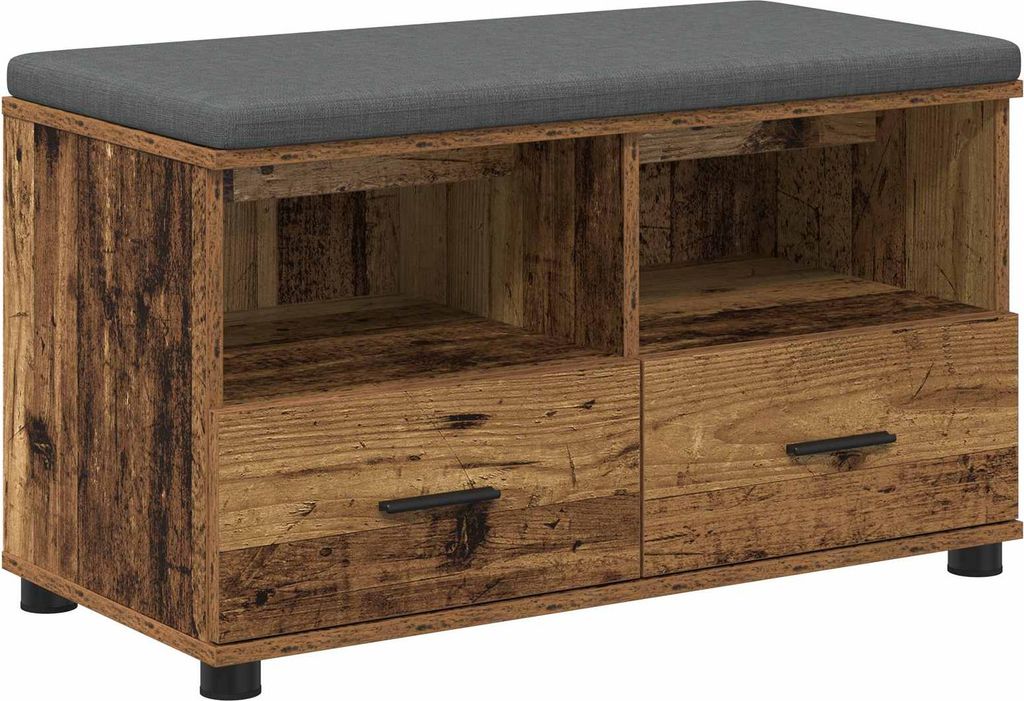 vidaXL Flurbank mit Kissen mit Schubladen Altholz 80 x 38 x 46 cm
