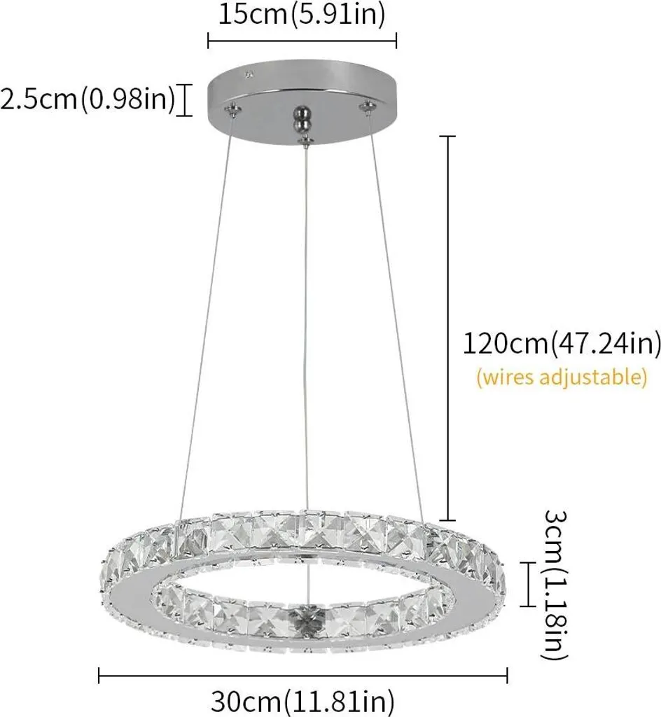 Suspension cristal LED variable, éclairage tricolore hauteur réglable - 2