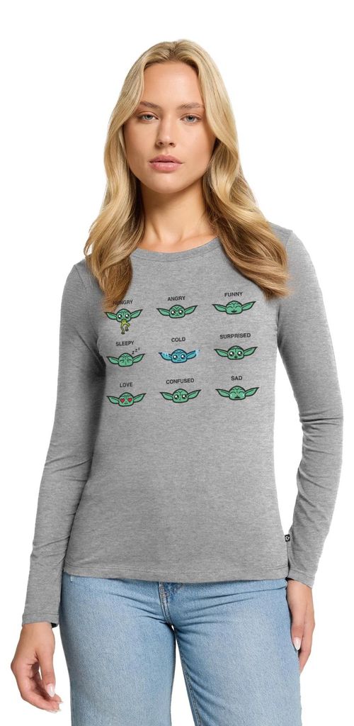 Star Wars: Mandalorian Grogu Emotionen Premium Langarmshirt Damen, S, Grau meliert