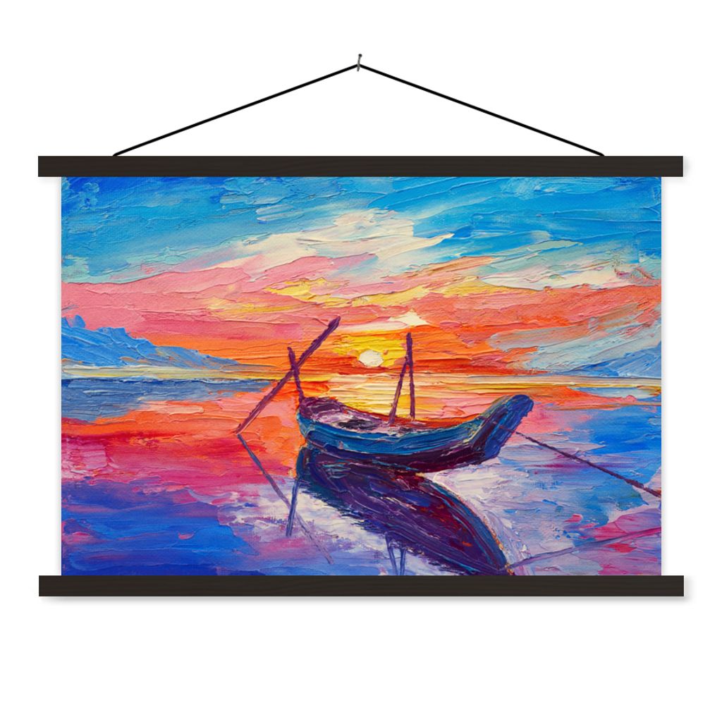 MuchoWow Textilposter Malerei - Boot - Ölfarbe - Wasser 60x40 cm mit schwarzem Rahmen - Hölzernes