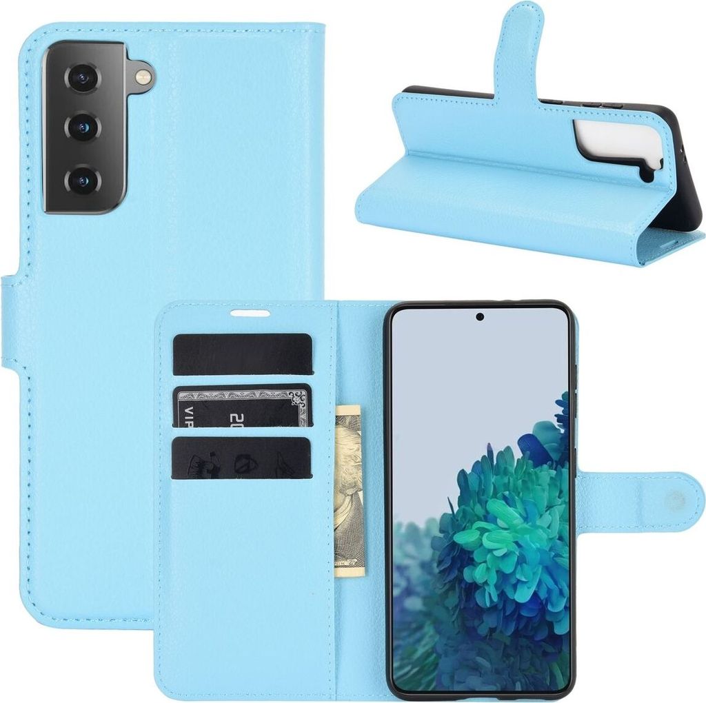 Schutzhülle für Samsung Galaxy S21 Plus Case Handy Hülle Cover Schutztasche Wallet, Farbe:Blau