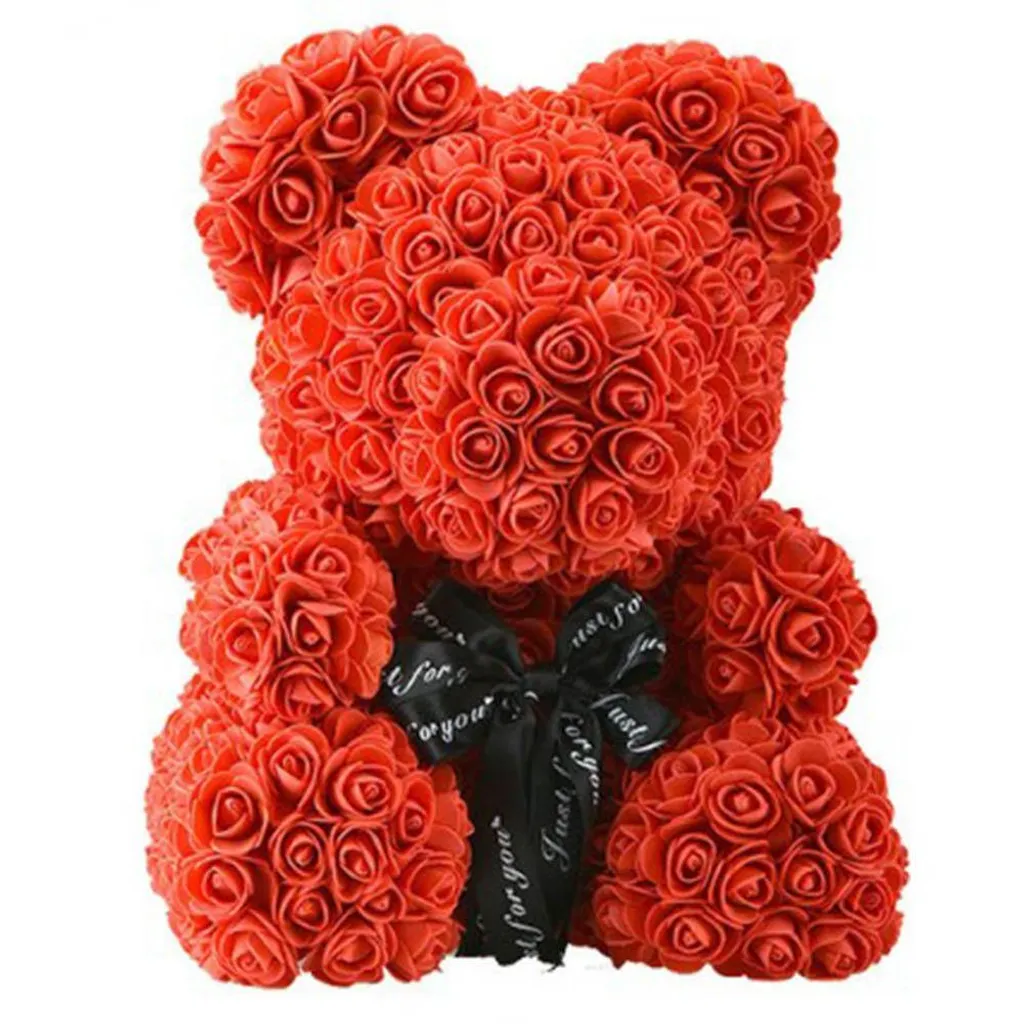Ours en fleurs de roses rouge 23cm, fleurs qui ne fanent jamais pour cadeau