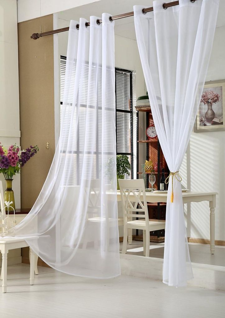 Voile Gardinen - Gardinen - Fensterdekoration - Vorhänge - Paneele - Jalousien - Weiß - 140x245 cm