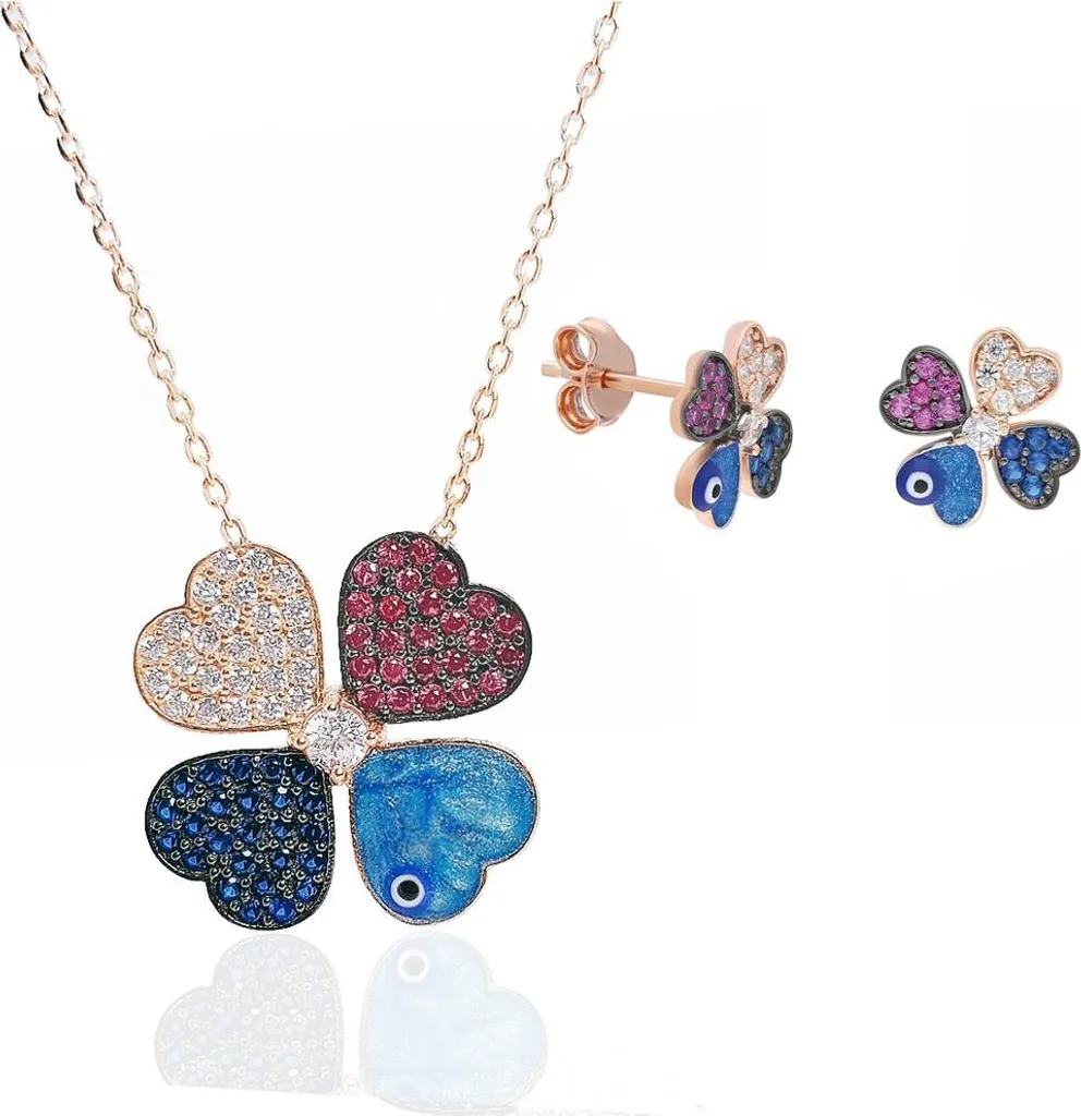 Bijoux trèfle à quatre feuilles en argent véritable et zircon brillant