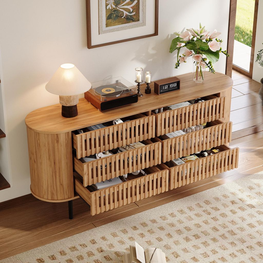MODFU Sideboard 160×40×70 cm, Kommode mit 6 Schubladen und