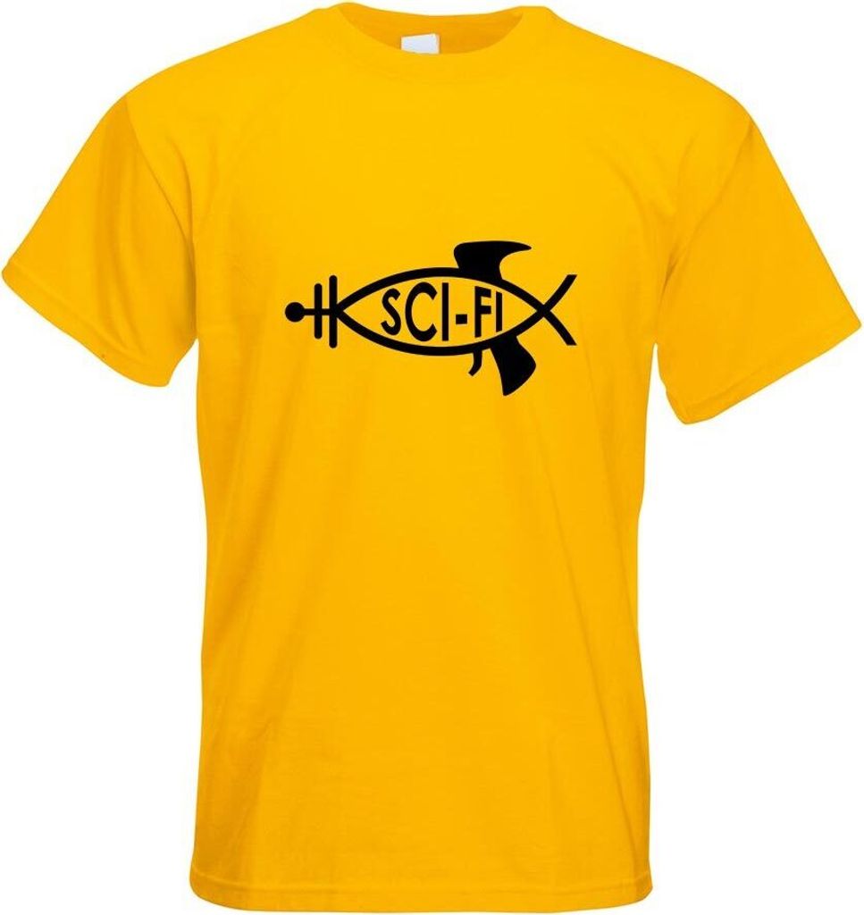 Kiwistar - T-Shirt - gelb - Sci-Fi Fisch Motiv Bedruckt Funshirt Design Print - mit Motiv Bedruckt - Funshirt Design - Sport - Freizeit - Herren - S