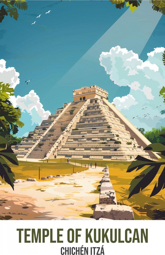 Plakat 50x70cm Tempel von Kukulcan, Chichén Itzá