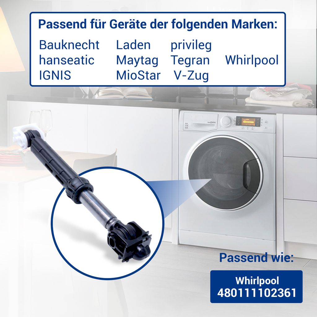 Produktbild von Daniplus 2x Stoßdämpfer 120 N, 10 Mm Bohrung – Passend Für Bauknecht / Whirlpool Waschmaschinen (Ersatz 480111100195)