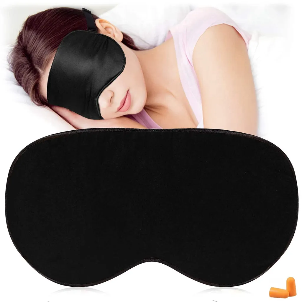 Masque de sommeil en soie noire et bandeau occultant avec sangle réglable