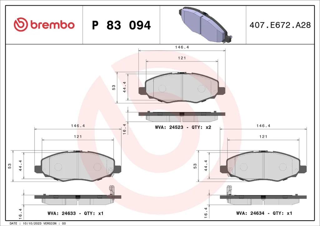 Plaquettes de frein Brembo P 83 094 pour Hilux - OE 044650K100 Qualité