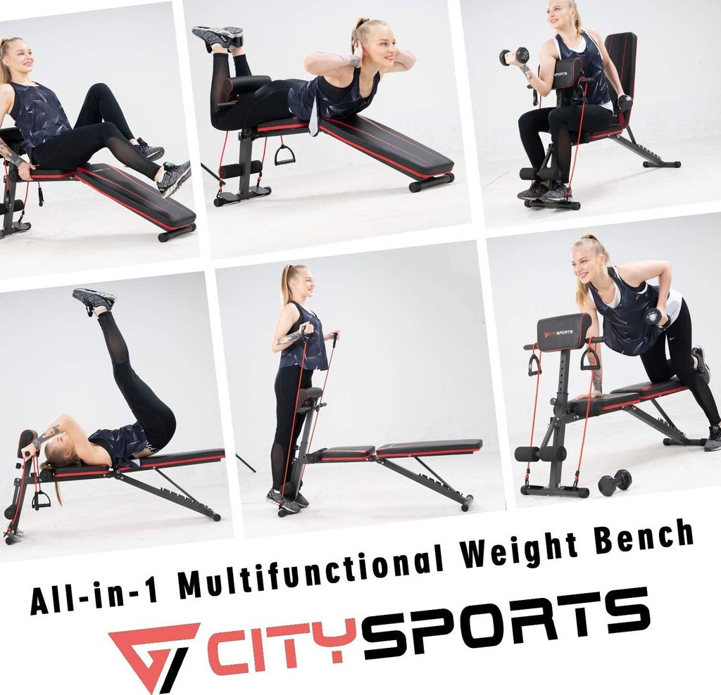 HOMCOM Banc De Musculation Multifonction – Dossier Inclinable 4 Positions, Porte-haltères, Leg Curl – Structure Acier Renforcée, Charge 200 Kg