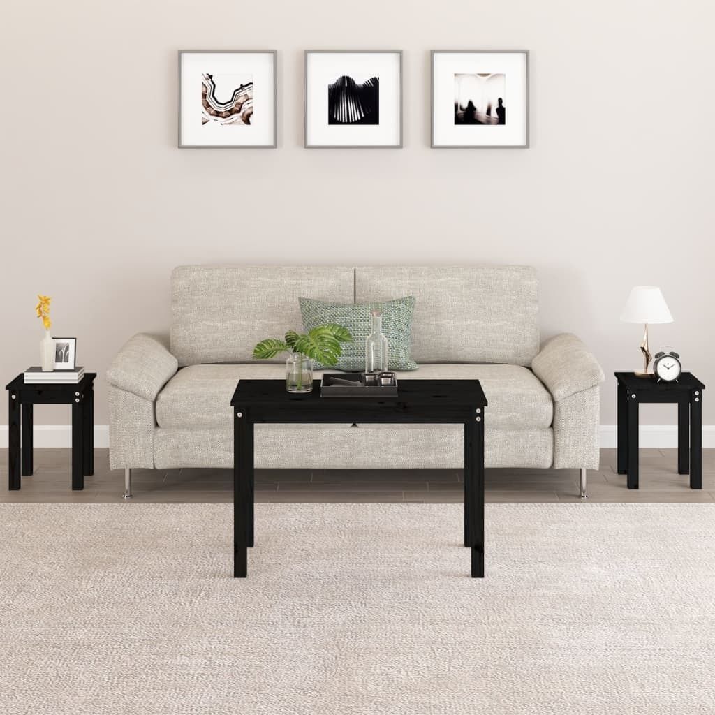 "2026 Promotion" Satztische 3 Stk. - Hohe Qualität - Schwarz Massivholz Kiefer - Beistelltische CC29123