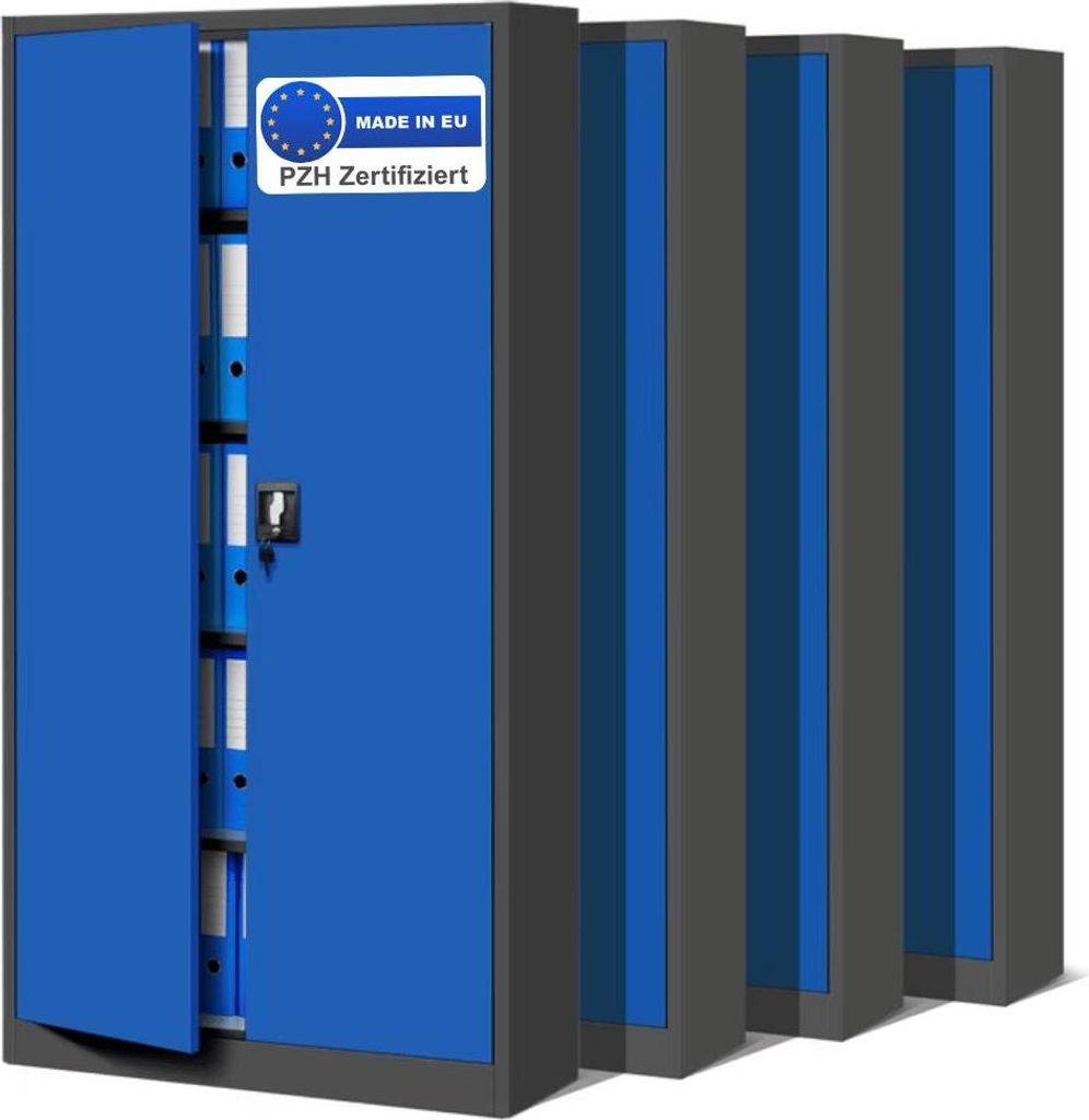 MegaDeal 4x Aktenschrank abschließbar KADO - 5 Ebenen verstellbar, Flügeltüren | Metallschrank Werkstatt Mehrzweckschrank Büroschrank aus Stahl...
