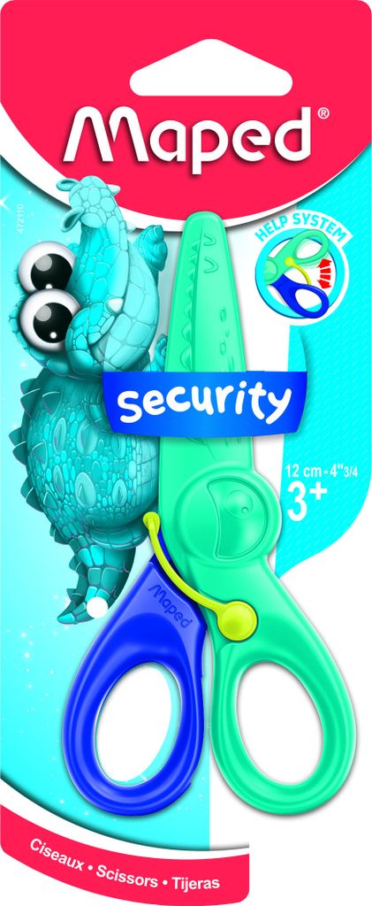 The image shows a pair of children's safety scissors in their packaging.