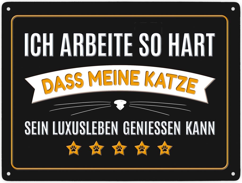 Luxusleben Katze Metallschild XXL in gelb mit Barthaar Motiv