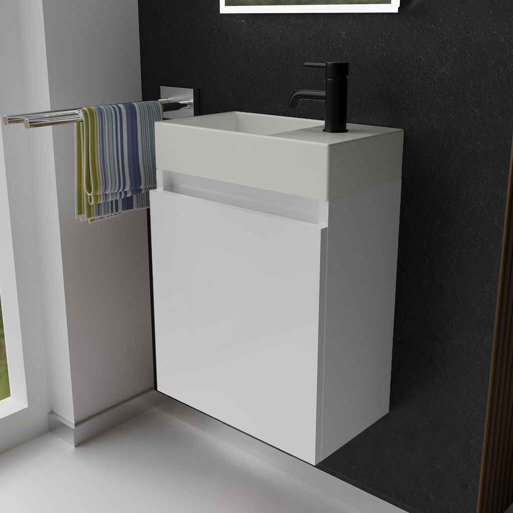 Alpenberger Gäste WC Waschbecken mit Unterschrank 45 cm | Badezimmerschrank Schmal | Badmöbel Set Waschplätze für Kleine Bäder | Waschbeckenun...