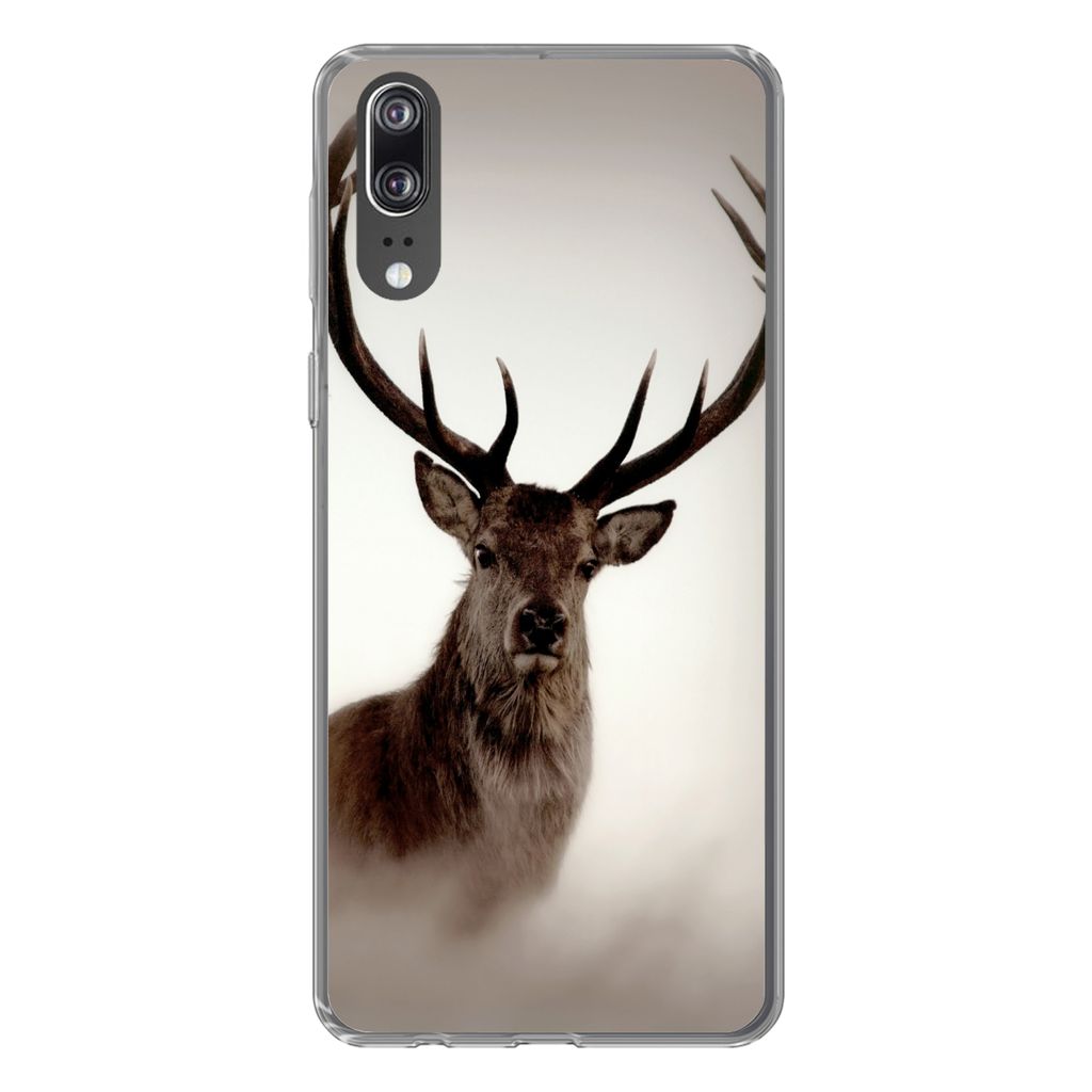 MuchoWow Handyhülle Schutzhülle Hülle für Huawei P20 Porträt - Hirsch - Geweih Silikon Softcase Handy Hülle - Hardcover