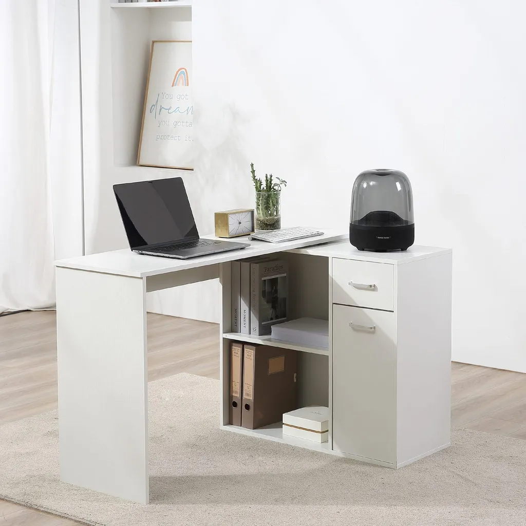 Bureau d'Angle Blanc 117 cm : Solution Gain de Place pour Rangement - 2