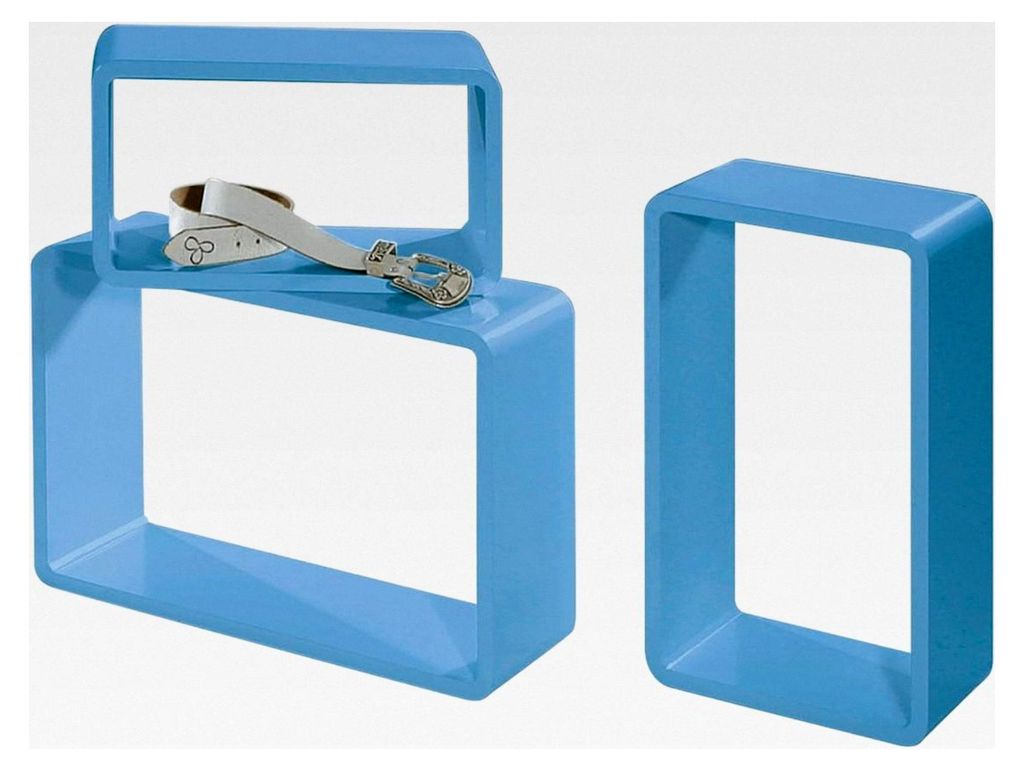 Würfelregal Wandregal Hängeregal Regalset Holz 3-teilig blau 44-58 cm Rechteck
