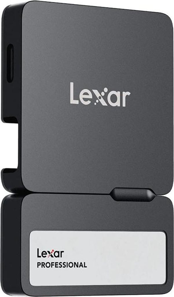 A Lexar Professional 1TB external SSD is shown in a studio shot against a white background.
