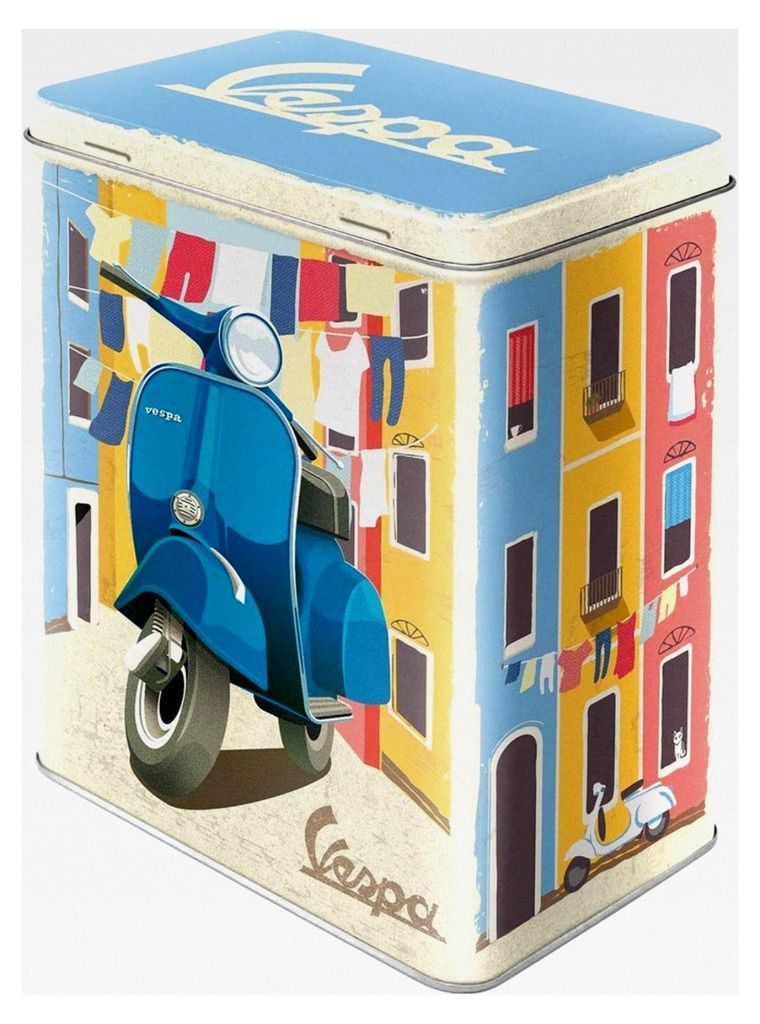 Retro Vorratsdose L, 3 l, Vespa – Italian Laundry – Geschenkidee für Roller-Fans, große Kaffee-Dose aus Blech, Vintage-Design