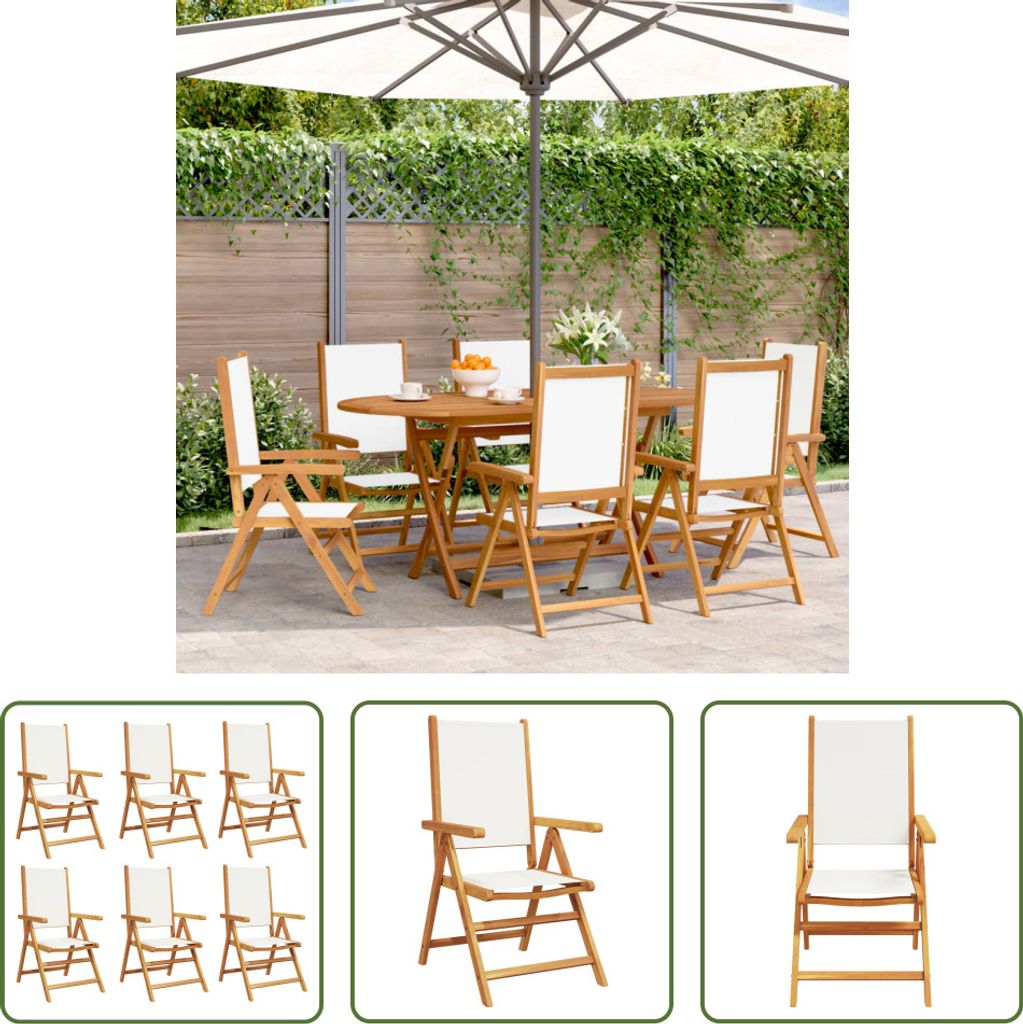 The Living Store Gartenstuhl Verstellbar 6 Stk. Cremeweiß Stoff und Massivholz