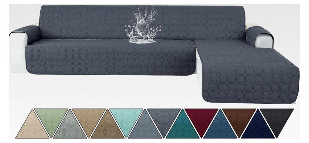Couchbezug L-Form 3-Sitzer wasserdicht, Wendbarer Sofabezug für Ecksofa, Waschbar, Kratzfester Couchbezug für Haustiere, Dunkelgrau