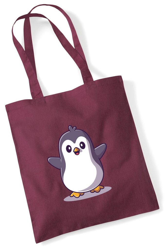 Huuraa Jutebeutel Pinguin Comic 10 Liter Burgundy Baumwolle Tasche Geschenkidee