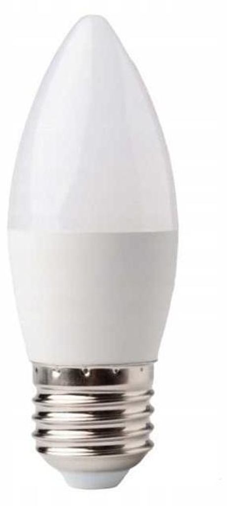 A white LED candle light bulb with a silver screw base.