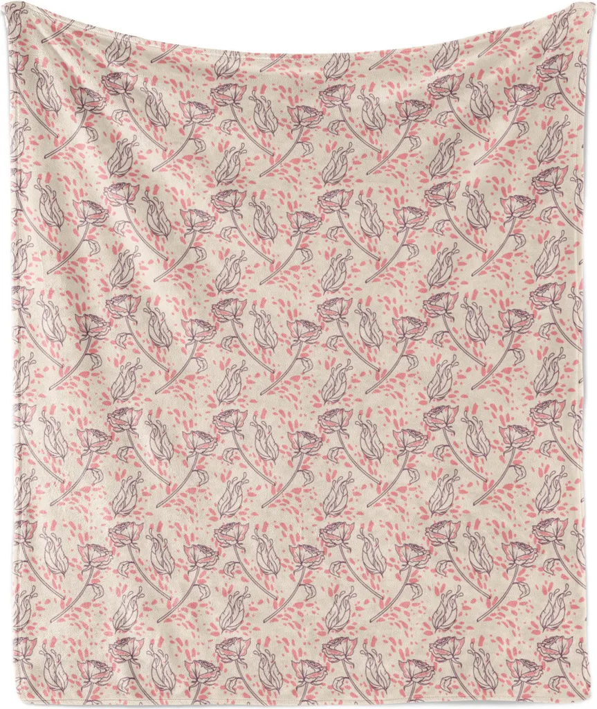 Couverture en flanelle ABAKUHAUS motif roses et plumes 175x230 cm