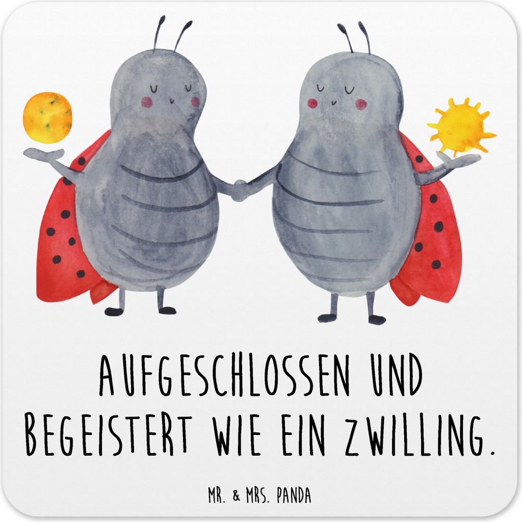 Mr. & Mrs. Panda Untersetzer Kunststoff Sternzeichen Zwilling 10er Set - Weiß - Geschenk, Zwillingsschwester, Tassenuntersetzer, Tisch, Glas-Unter...