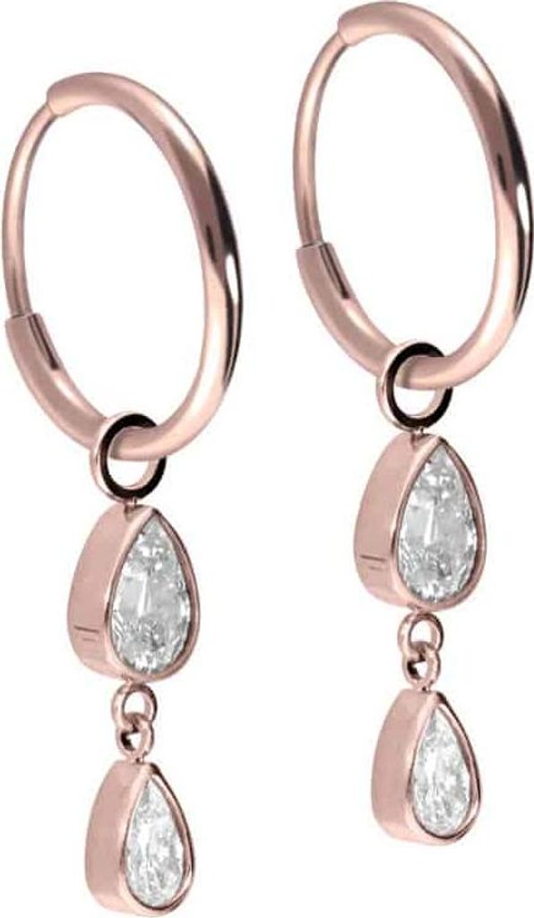 Titan Ohrclicker Creolen 2 KRISTALLTROPFEN RoséGold Innendurchmesser: 12mm + Designstärke: 1,2mm + Designgröße: 5 x 19mm
