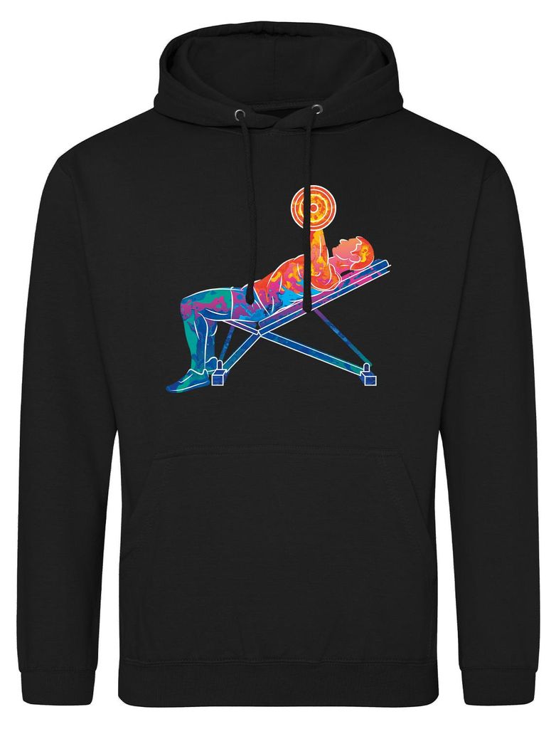 Huuraa Uni Hoodie Fitness Training Bench Press bunte Silhouette L Deep Black Vegan Sweatshirt Geschenkidee