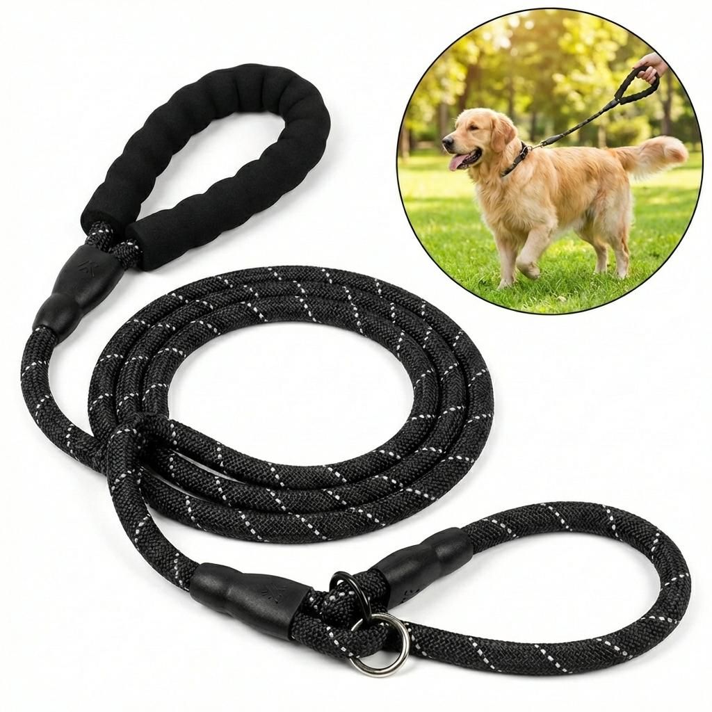 1,3m Reflexive Retrieverleine Hundeleine, P-Leine Trainingsleine Schwarz