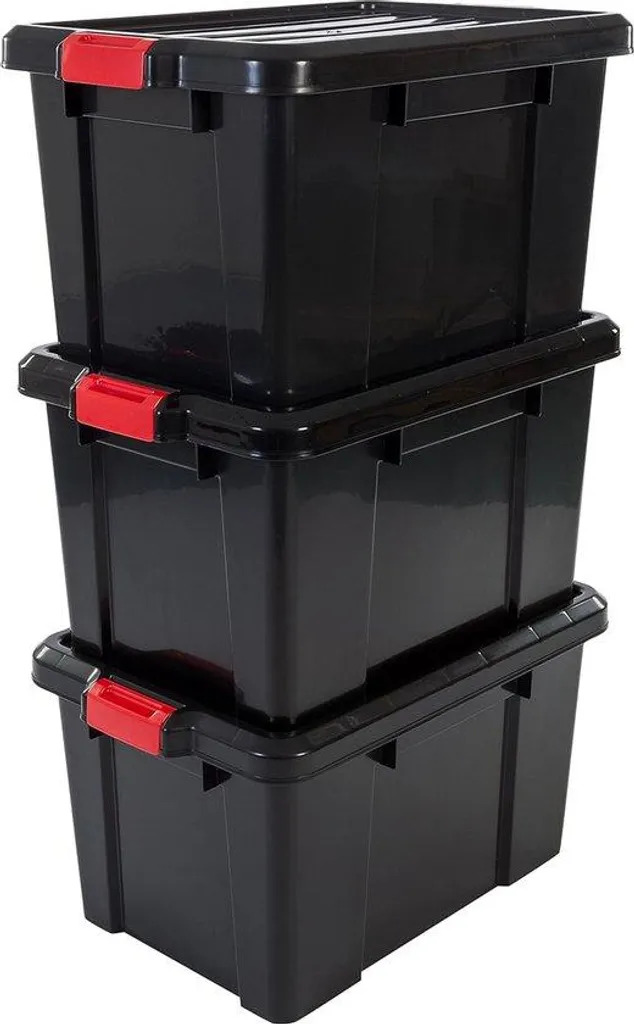 Bacs de rangement 50 L empilables en plastique noir sans BPA Lot de 3
