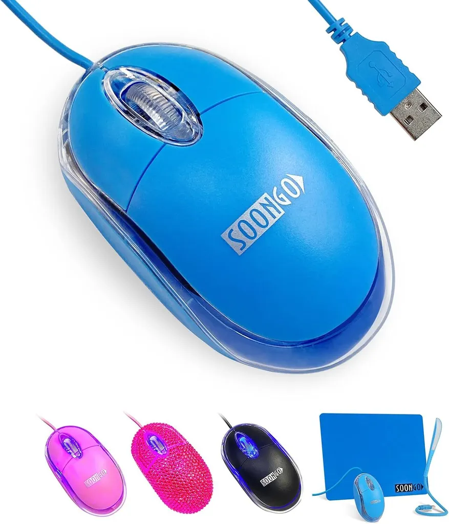 Soongo Mini Mouse Portatile Blu LED - USB Wired per Viaggi e Ufficio - 1