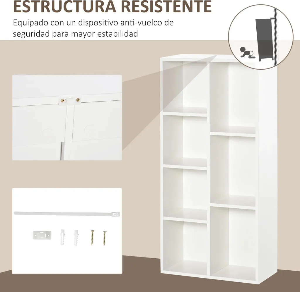 Bibliothèque Colonne 7 Niches Blanche 106 cm - Design Compact et Moderne