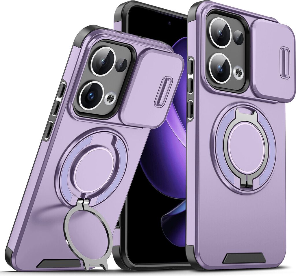 Handyhülle für Oppo Reno13 Dual-Layer Stoßfest Militär Hülle mit Dia Kameraschutz und Magnetisch Ring Ständer Lila