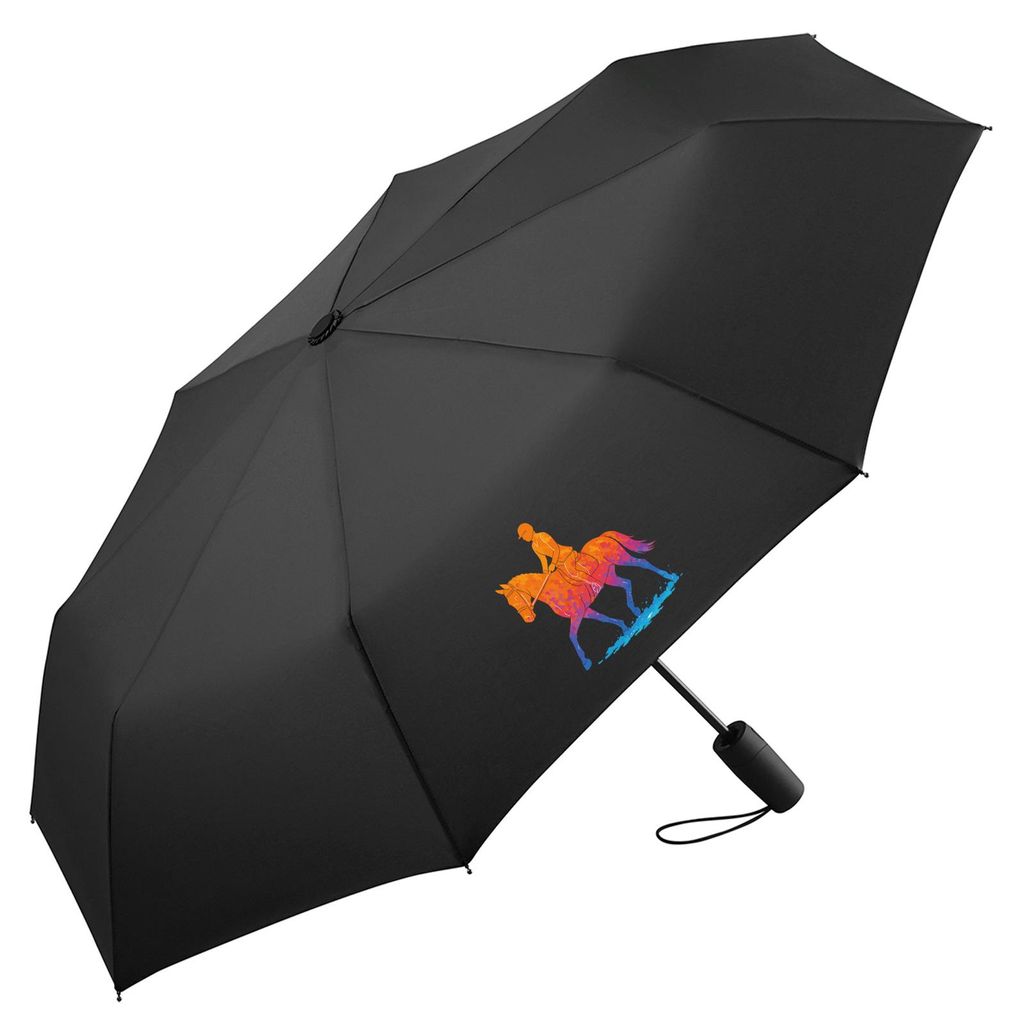 Huuraa Regenschirm Reiten bunte Silhouette 98cm Schwarz Sturmfest Taschenschirm Geschenkidee