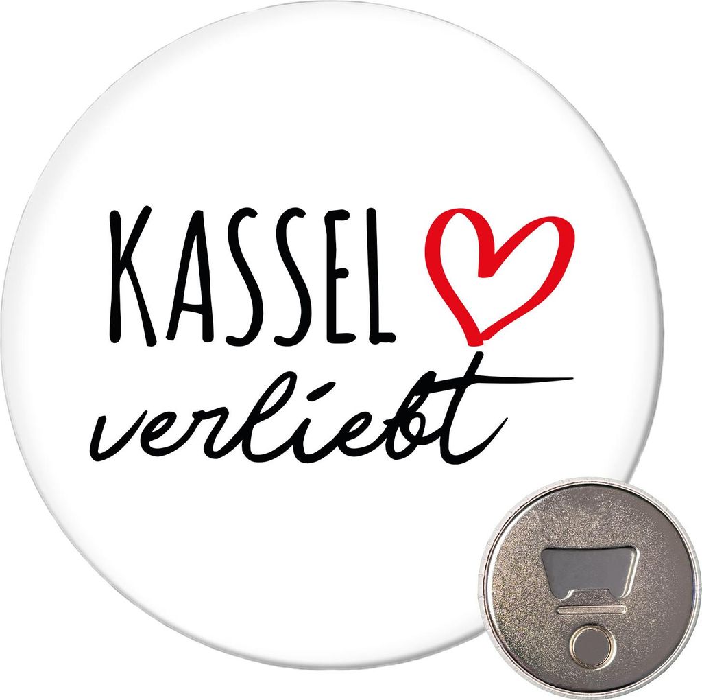 Huuraa Magnet Kassel verliebt 59mm Kühlschrankmagnet rund Flaschenöffner Geschenkidee