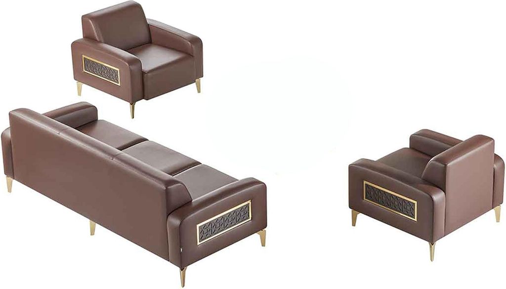 Arbeitszimmer-Set 3tlg 3-Sitzer mit 2x Sessel Braun Einfarbig Wohnzimmer