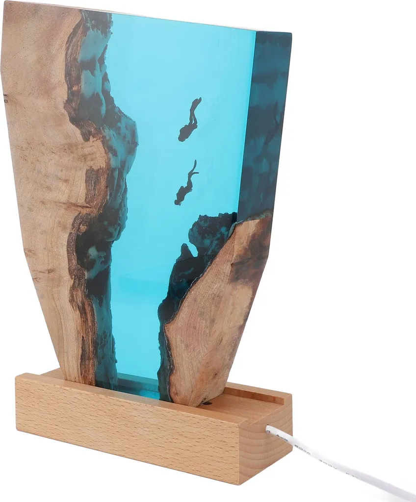 Lampe de Table LED Multicolore Design Plongeur et Résine Époxy 3D